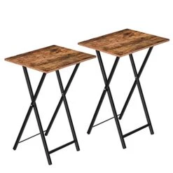 HOOBRO Folding TV Tray Tables, Set Of 2 Side Table For Small Space, Industrial Snack Tables For Eating At Couch, Stable Metal Frame, Easy Assembly, Space Saving, Rustic Brown And Black BF25BZ01