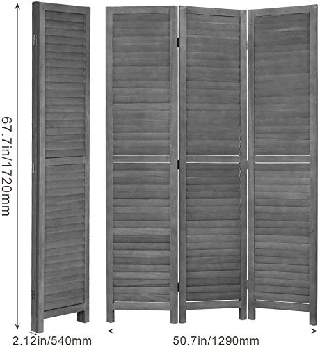 Room Dividers 3 Panel Partition Room Dividers 5.6 Ft Tall Privacy Wall Foldable Room Divider Privacy Screen Wood Screen Room Separator For Home Office Bedroom Restaurant , Gray - Image 4