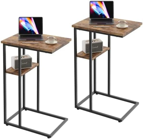 Innerjoin C Shaped End Table, Side Table With Metal Frame, TV Tray Table For Couch, Sofa Table For Living Room Bedroom, Bedside, Rustic Vintage Style, White - Image 10