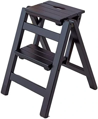 Wooden Folding Step Ladder 2 Steps Stool Portable Ladder Chair Non-Slip Compact Milti-fuction Safety Household Small Foot Stools Stairs Chair (Color : A) - Image 8