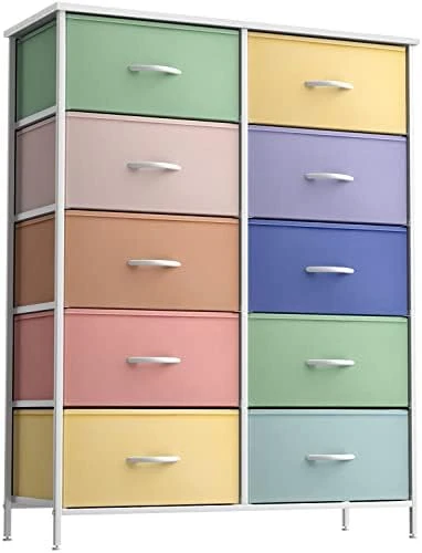 Sorbus Kids Dresser With 10 Drawers - Storage Unit Organizer Chest For Clothes - Bedroom, Kids Room, Nursery, & Closet - Steel Frame, Wood Top & Handles, And Easy Pull Fabric Bins - Image 7