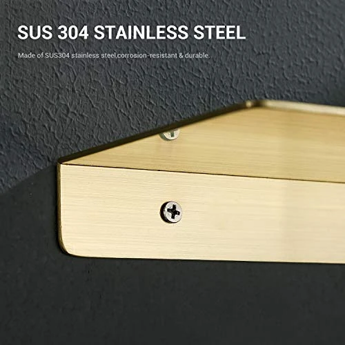 TRUSTMI Floating Shelf Wall Mounted Brushed Gold SUS304 Stainless Steel Storage Shelves For Bathroom Kitchen Bedroom Home Décor, (12 Inch X 4 Inch), Brushed Brass - Image 3