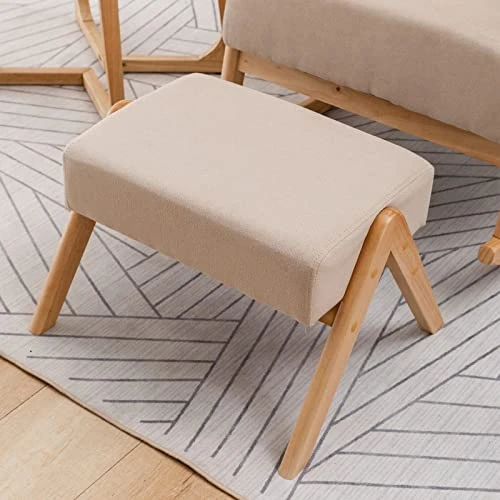 OKAKOPA Rocking Chair And Side Table, Modern Wood Small Accent Table End Tables Rocker Nursery Glider For Nursery Chair With Footrest For Living Room Bedroom (Table, Chair, Ottoman, Pillow - Beige) - Image 4