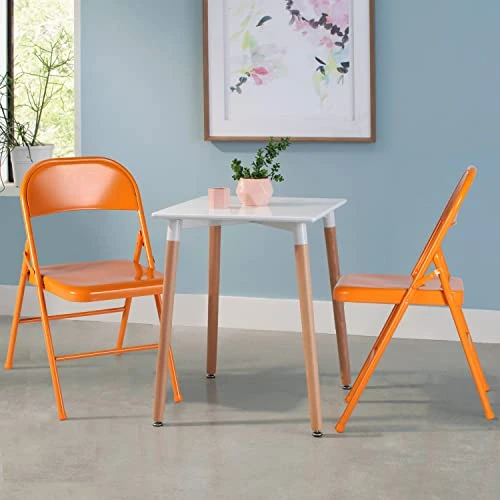 VECELO Metal Frame Folding Hold Up To 350 Pounds, Mounted Steel Chairs With Triple Braced & Double Hinged Back For Home Office, Set Of 4, Orange - Image 6