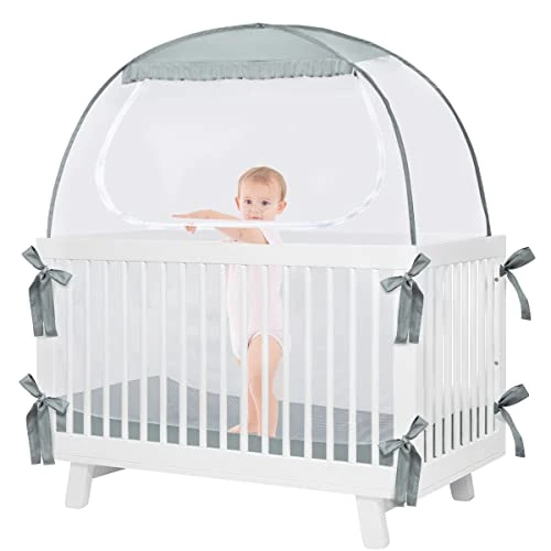 L RUNNZER Baby Crib Tent, Pop Up Crib Canopy To Keep Baby From Climbing Out, Safety Crib Net Mosquitoes Net With See-Through Mesh, Fits Most Standard Cribs - Image 7
