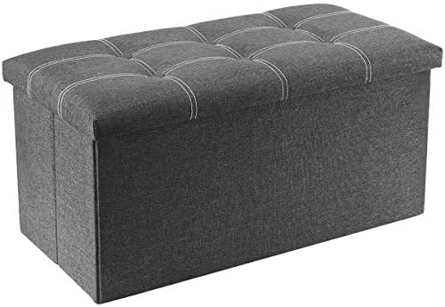 YOUDENOVA 43 Inches Folding Storage Ottoman Bench, Storage Chest Foot Rest Stool With Wooden Divider, Bed End Bench With 120L Large Storage Space, Linen Fabric Brown - Image 8