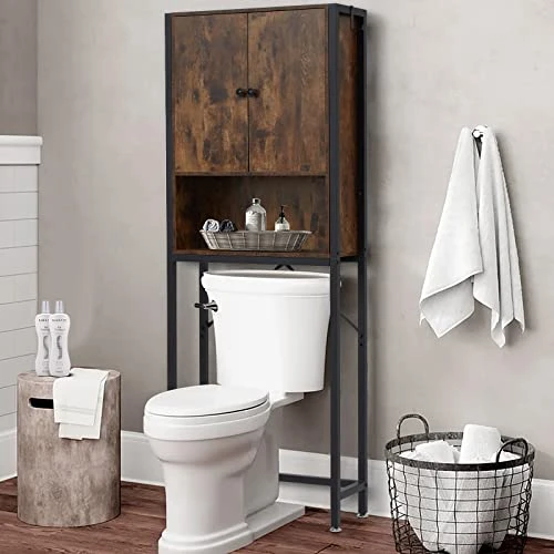 Elesuli Over The Toilet Storage Cabinet Space-Saving Bathroom Oragnizer Shelf Toilet Storage Rack Double Door Bathroom Storage Organizer Toilet Rack With Adjustable Feet - Image 5