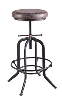 LOKKHAN Set Of 2 Industrial Bar Stool-Adjustable Swivel Vintage Pu Leather Bar Stool-Rustic Bar Stool With Cushion-Cast Iron Stool-Coffee Kitchen Stool-Extra Tall Pub Height 29-35 Inch,Fully Welded