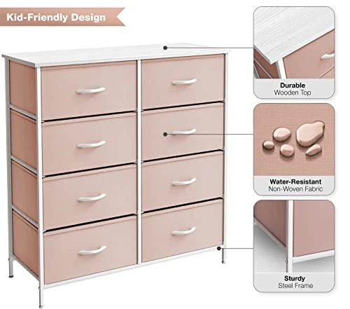 Sorbus Kids Dresser With 8 Drawers - Storage Unit Organizer Chest For Clothes - Bedroom, Kids Room, Nursery, & Closet (Pink, 31.5 X 12 X 32-8 Drawer) - Image 4