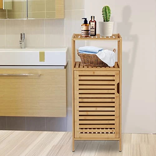 Kinbor Bamboo Bathroom Cabinet Floor Free Stand Storage Cabinet With Single Door Furniture Cabinet For Bathroom, Living Room, Bedroom - Image 3