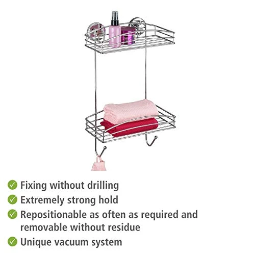 WENKO 20886100 Vacuum-Loc 2-Tier Wall Rack - Fixing Without Drilling, Steel, 10.2 X 16.9 X 5.9 Inch, Chrome - Image 4