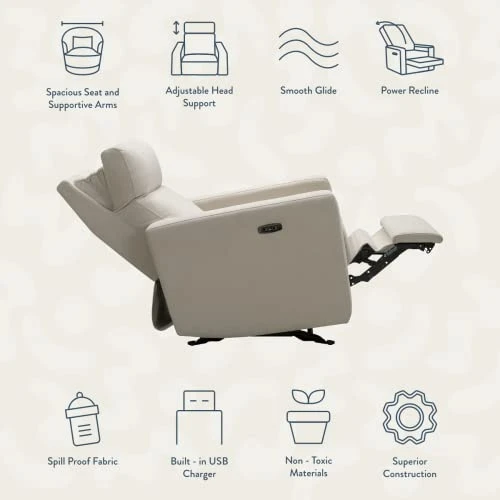Nurture& The Glider Premium Power Recliner Nursery Glider Chair With Adjustable Head Support | Designed With A Thoughtful Combination Of Function And Comfort | Built-in USB Charger (Ivory)