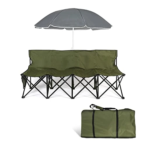 AOTIFARM Portable Sports Bench 4 Seat Folding Camping Chairs Team Sideline Bench Lawn Chairs Heavy Duty With Removable Seat Green XH4Y1A Folding Chairs