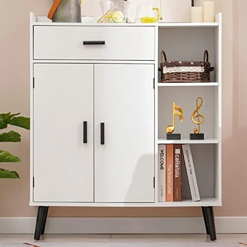 Usikey Storage Cabinet, Bathroom Storage Cabinet With 1 Large Drawer, 2 Doors & 3 Shelves, Kitchen Storage Cabinet, Accent Cabinet For Living Room, Bedroom, Entryway, Office, White - Image 11