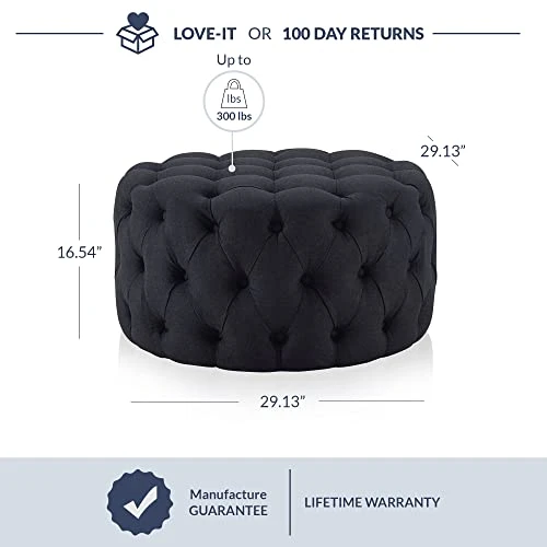 BELLEZE Modern 29 Inch Luxury Button Tufted Ottoman Bench, Upholstered Linen Fabric Footrest Decor For Living Room, Entryway, Or Bedroom - Elenor (Chocolate) - Image 2