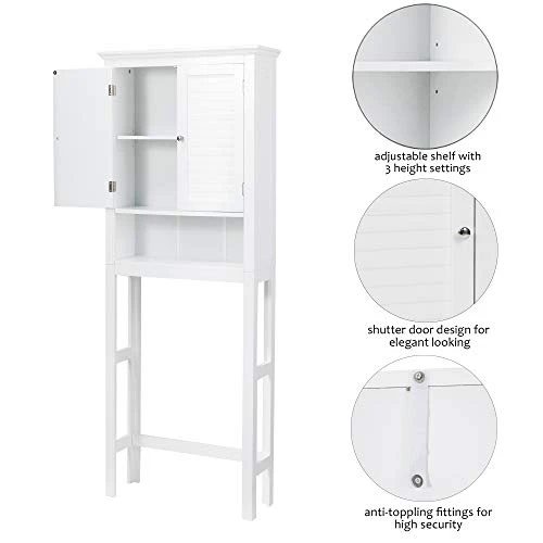 Glitzhome 65.5" H Over-The-Toilet Space Saver Storage Bathroom Cabinet With 1 Adjustable Shelf And 2-Door, White - Image 2