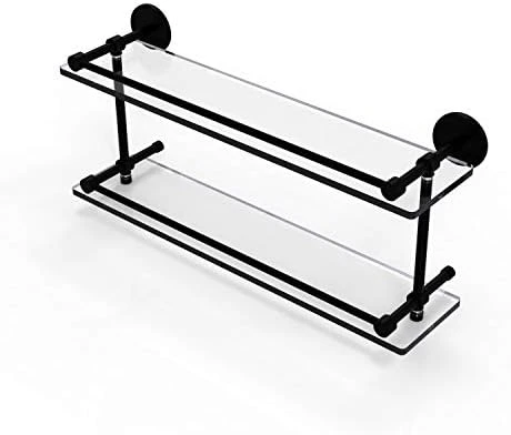 Allied Brass P1000-2/22-GAL-BKM 22 Inch Tempered Double Gallery Rail Glass Shelf, Matte Black - Image 2