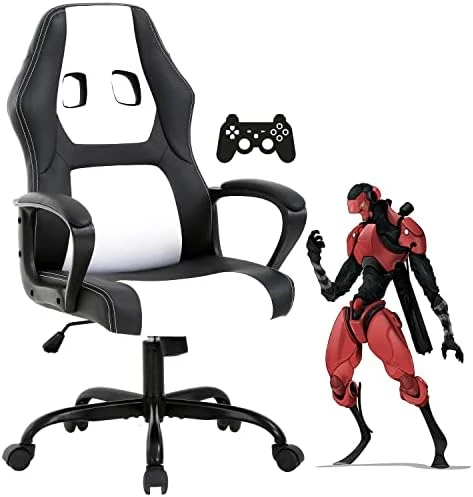 Gaming Chair PC Computer Chair Office Chair For Adult Teen Kids, Ergonomic PU Leather Gamer Chair With Lumbar Support High Back Adjustable Rolling Swivel Desk Chair, Black - Image 7