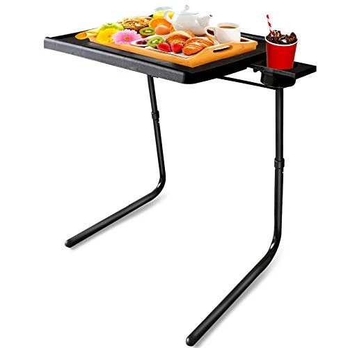 TECL Mejerca Adjustable TV Tray Table Folding TV Dinner Tray With Cup Holder On Bed And Sofa, Comfortable Folding Table With 6 Height And 3 Tilt Angle (Black)