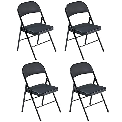 Imseigo 4PCS Elegant Folding Metal Chairs With Padded Seats,Potable Iron & PVC Durable Chairs For Convention & Exhibition Easy To Take Fit For Any Occasions 330lbs Capacity (Black, 4 PCS) - Image 4