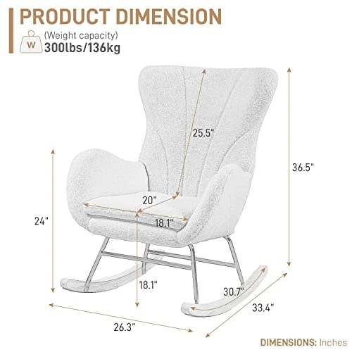 FUNNIU Rocking Chair Nursery, Glider Chair For Baby Nursing With Cushion Teddy Velvet Upholstered Indoor Glider Rocker Comfy Armchair Living Room Chair Accent Chair With High Backrest And Armrests - Image 2