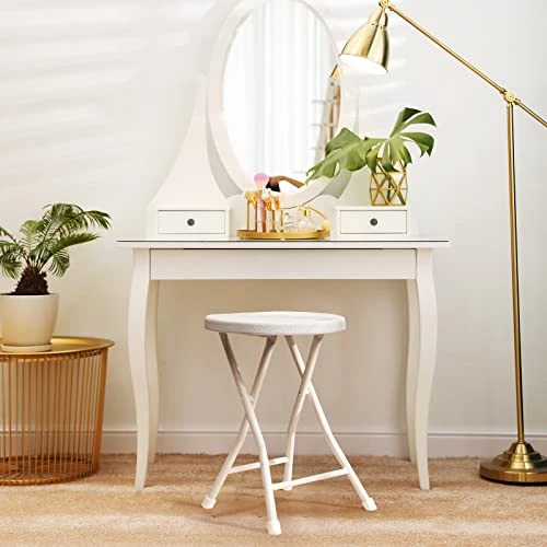 GENERIC Hysache 4 Pack Round Folding Stool, Portable Bar Stools Set Of W/ Handle, X-Shape Connection & Non-Slip Feet, 18inch Foldable Backless Chairs For Camping,Office, Party, 330lbs Capacity, White OP70624 - Image 4