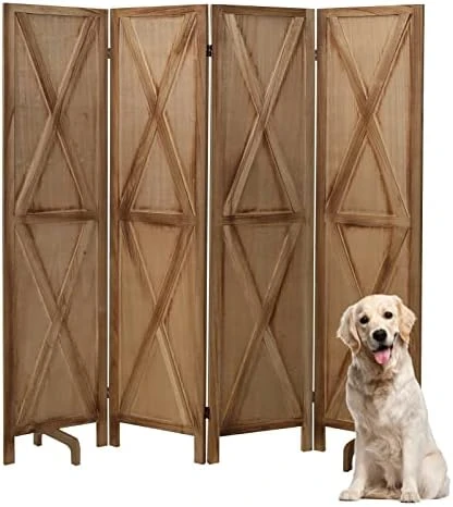 ECOMEX 4 Panel Room Divider 5.8 FT Foldable Panel, Privacy Wall Portable Room Dividers Screen Wood Room Mesh Durable Design Freestanding Wooden Separator(Cream X) - Image 6