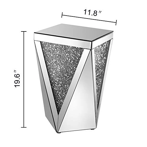 MIREO Mirrored End Table With Crystal Inlay, Square Modern Side Table Silver Accent Table, Drum End Table For Living Room Bedroom From Fine Furniture⦠- Image 2