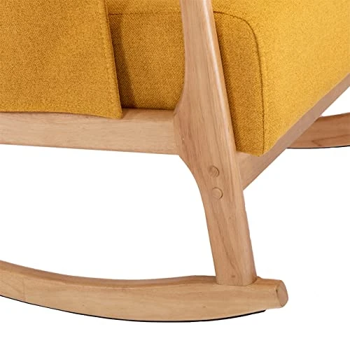 Rocking Chair With Ottoman, Mid-Century Modern Rocking Armchair, High Back Nursery Rocker With Button Tufted Back, Accent Glider Rocker Chair With Side Pocket For Living Room Bedroom, Yellow - Image 4
