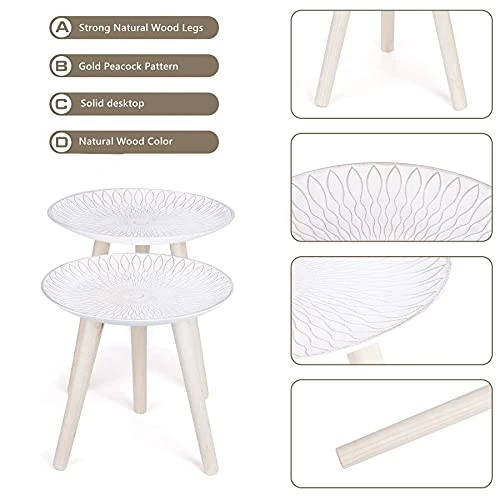 TRSPCWR Nesting Tables Set Of 2, Round Nesting Coffee Table, End Table With Gold Peacock Pattern, Easy Assembly Retro Side Desk For Living Room, Bedroom, Office, 15.7in 13.7in - Image 5