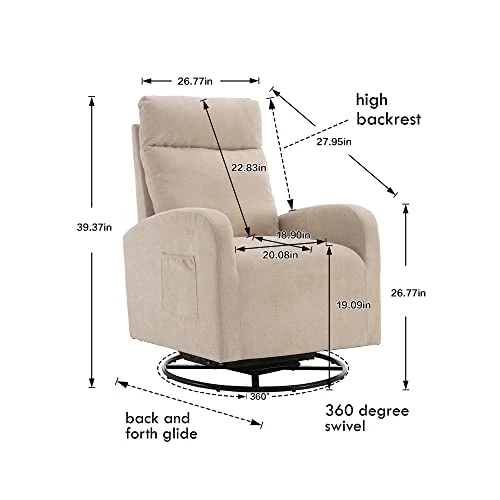 Caroun Swivel Rocking Chair Modern Style Rocking Chairs With One Left Bag And Upholstered Swivel Glider For Nursery Beige (Beige) - Image 2