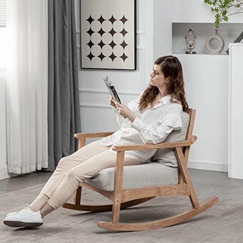 MELLCOM Nursery Rocking Chairs, Upholstered Glider Rocker With Solid Frame And Cushion, Comfy Accent Armchair For Nursery, Living Room And Bedroom - Image 2