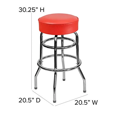 Flash Furniture Bruno 2 Pack Double Ring Chrome Barstool With Red Seat - Image 2