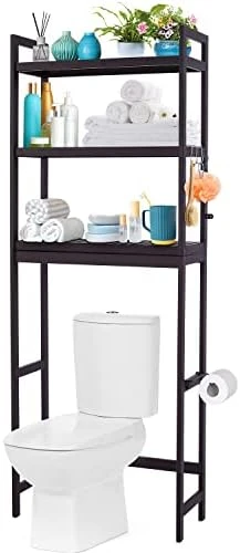 Ohuhu Over The Toilet Storage, Bamboo 3-Tier Over Toilet Bathroom Organizer, Adjustable Shelf Above Toilet With Paper Holder And 3 Hooks, Space Saver Toilet Stand Rack For Restroom Laundry, White - Image 4