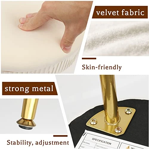 White Ottoman Vanity Stool With Storage - Flip Top Coffee Table Round Makeup Stool, Pleated Upholstered Velvet Stool With Gold Metal Legs,for Living Room, Bedroom - Image 3