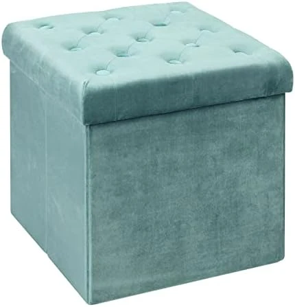 B FSOBEIIALEO Storage Ottoman Cube, Velvet Tufted Folding Ottomans With Lid, Footstool Rest Padded Seat For Bedroom (Pink, Medium) - Image 10
