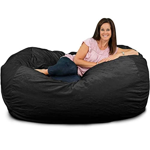 ULTIMATE SACK Lounger Bean Bag Chair: Giant Foam-Filled Furniture - Machine Washable Covers, Double Stitched Seams, Durable Inner Liner, And 100% Virgin Foam. Corner Chair. (Charcoal, Fur)