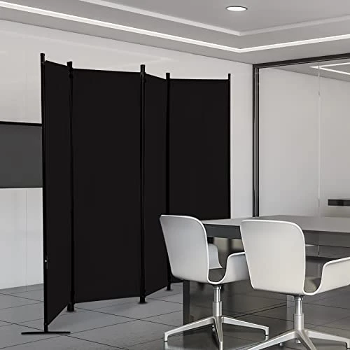 Room Dividers Folding Privacy Screens 4 Panel Partition Screen Steel Frame& Frabic Office Partition For Home Office Dorm Decor Black - Image 4