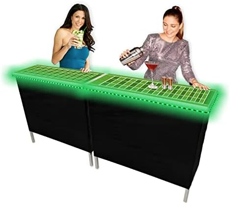 (USA Company) Patented Folding Portable Party Bar W/Multi-Color LED Lights, Black & Hawaiian Bar Skirts, And Storage Shelf - Image 8
