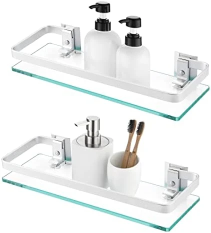 KES Bathroom Glass Shelf Aluminum Tempered Glass 8MM Extra Thick 2 Pack Rectangular 1 Tier Storage Organizer Wall Mount Silver, A4126A-P2 - Image 11