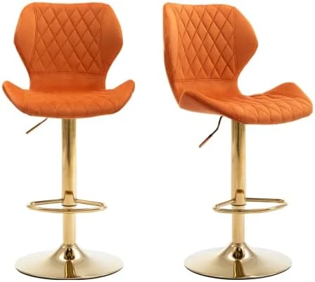 CIMOTA Velvet Bar Stools Set Of 2 Adjustable Height Bar Chairs With Back Modern Swivel Barstools For Kitchen/Home Bar/Dining Room/Office, (23.6 To 31.5 Inch/Gold Base/Navy Blue) - Image 6