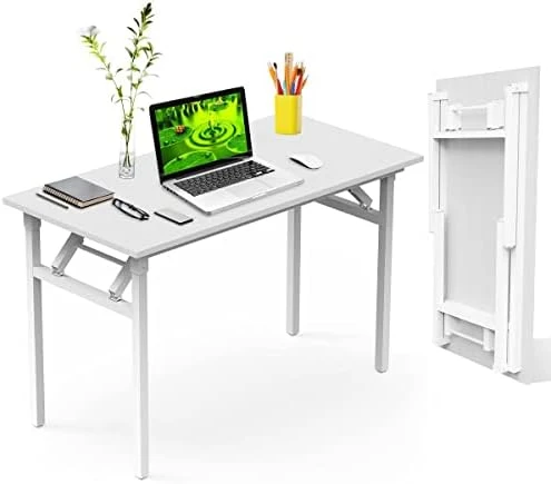 Halter Folding Desk Table, No Assembly Collapsible Computer Desk For Office, Bedroom, And Study - 47β Space-Saving Portable, Foldable Study Table - Black Table Top, White Frame - Image 7