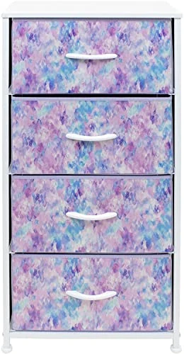 Sorbus Dresser Storage Tower, Organizer Drawers For Closet Boys & Girls Bedroom Bedside Furniture, Chest For Home, College Dorm, Steel Frame, Wood Top, Tie-dye Fabric Bins (4-Drawer, Blue/Pink/Purple) - Image 3