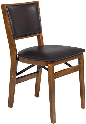 MECO STAKMORE Retro Upholstered Back Folding Chair Fruitwood Finish, Set Of 2 & STAKMORE Straight Edge 32" Square Folding Card Table, Cherry Finish - Image 7