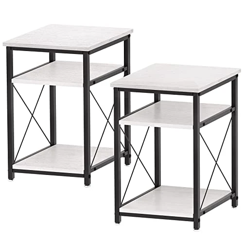 WOODYNLUX Side Table Nightstands Set-of-2, End Table With Storage, Bedside Tables Night Stand With Shelf, Accent Coffee Table For Sofa, Couch, Bed, Living Room, Bedroom, White