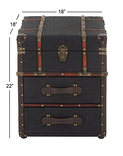 Deco 79 Linen Rectangle Accent Table With Buckle Hinged Top, 18" X 18" X 22", Blue - Image 2