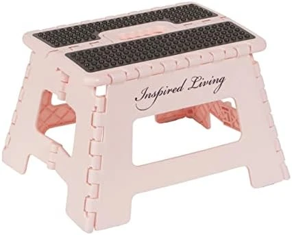 Inspired Living 9" Step Stool, Folding Step Stools For Adults, Plastic Foldable Step Stools Kids, Holds Up To 330 Lbs, Collapsible Folding Stool For Kitchen, Bathroom, Bedroom - Blush Pink - Image 8