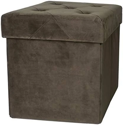 Red Co. Square Luxury Storage Ottoman With Padded Seat, Upholstered Collapsible Folding Bench & Foot Rest, Velvet Ivory, 15 Inches - Image 5