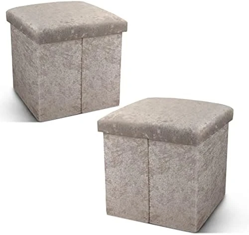 Acehome Storage Ottoman Cube, Small Ottoman With Storage, Folding Square Storage Ottoman With Tray, Cube Ottoman Storage With Handles, Linen Fabric Button Footstool Rest Padded Seat, Dark Grey, 2PC - Image 8
