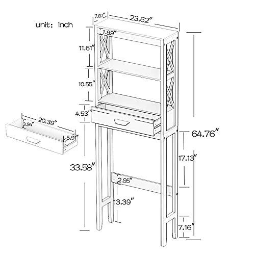 OQSC Bathroom Shelf Over The Toilet X- Frame Bathroom Organizer With 1 Drawer And Open Shelves Bathroom Space Saver(White) - Image 4